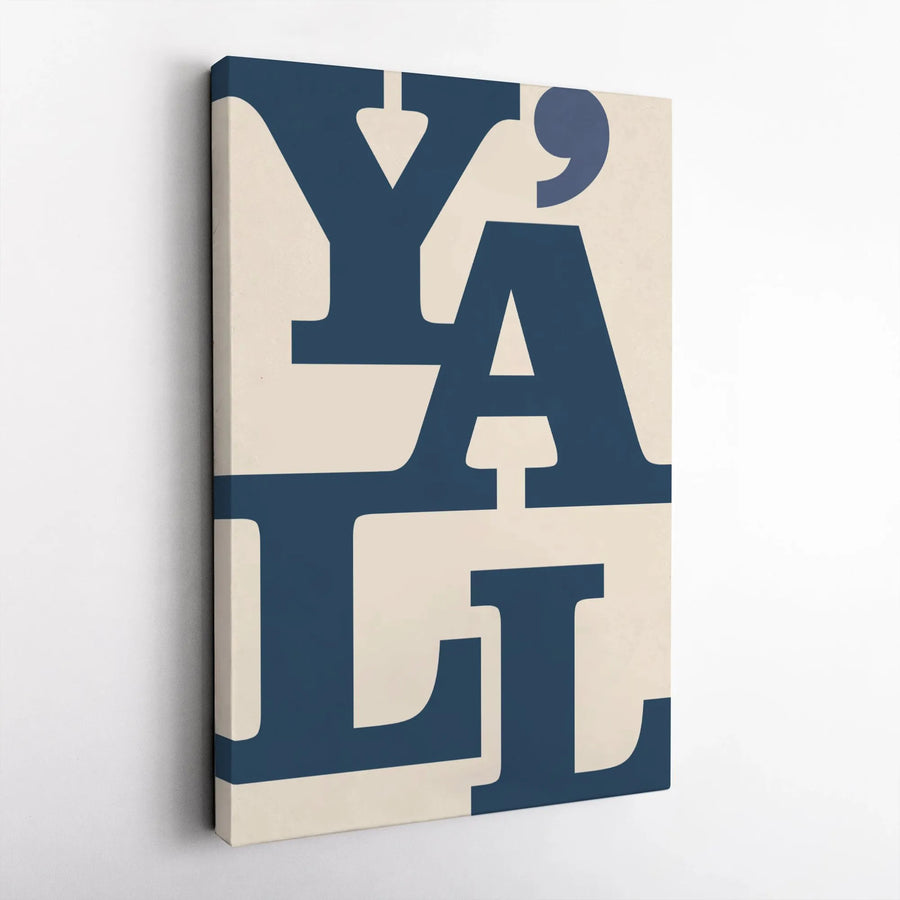 Y'All Typography Canvas Wall Art | Southern Home Decor Print | 1.25 Inch Gallery Wrap | Modern Farmhouse Living Room Gift