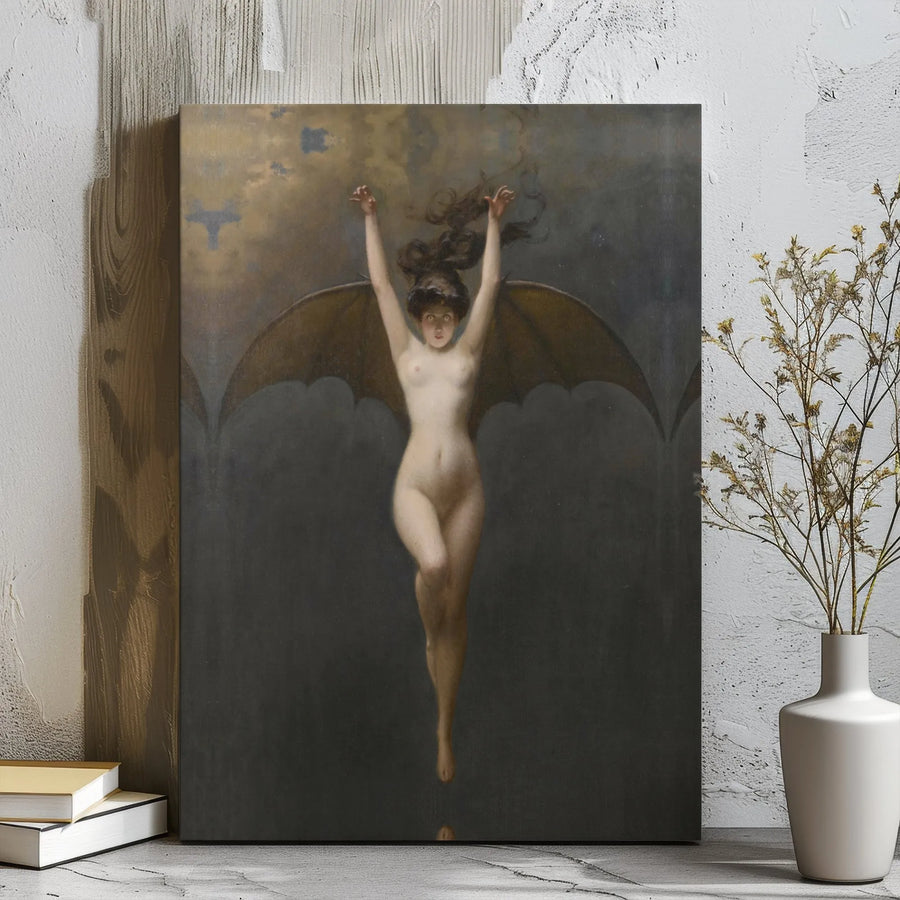 The Bat Woman Canvas Art | Albert Joseph Pénot Gothic Painting | Premium Gallery Wrap Print | Dark Academia Home Decor Gift