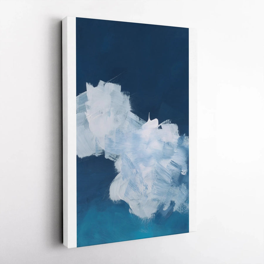 Abstract Blue Canvas Wall Art | Modern Minimalist Brushstroke Painting | Premium 1.25" Thick Gallery Wrap | Living Room & Office Decor Gift