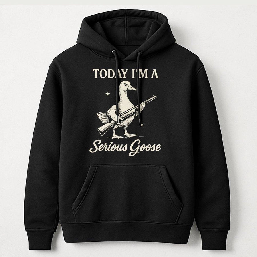 Serious Goose Hoodie | Funny Armed Duck Graphic Sweatshirt | Premium Cotton Blend Pullover | Quirky Animal Lover Gift Idea