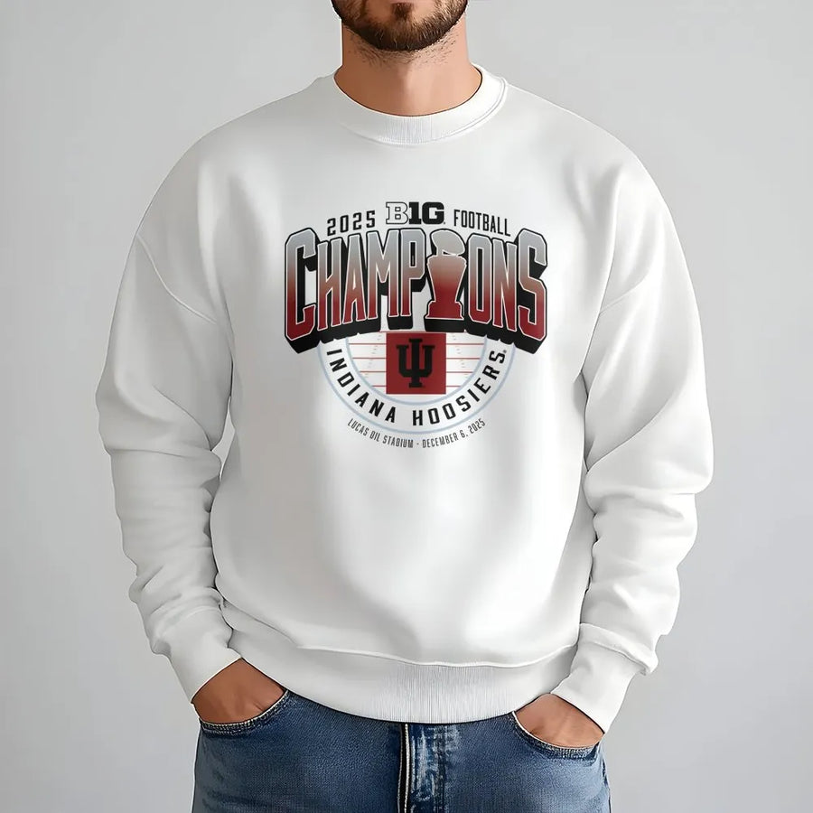 Indiana Red 2025 Big Ten Football Champions Locker Room Cotton Unisex Sweatshirt