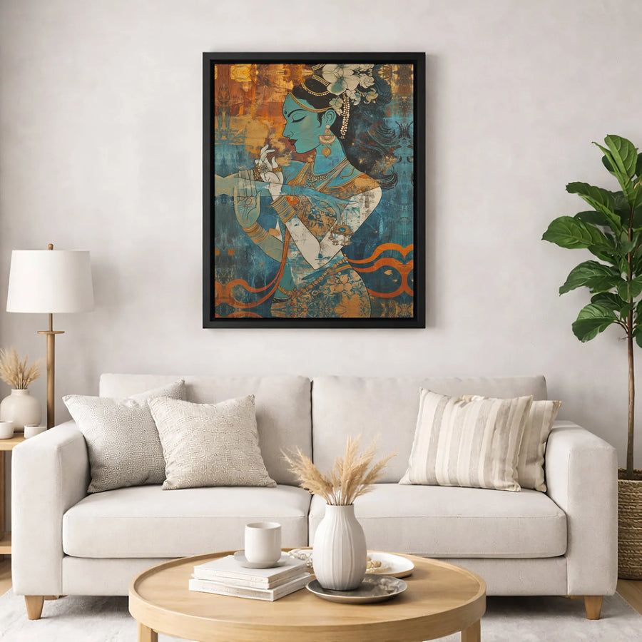 Krishna Flute Wall Art | Abstract Indian Deity Canvas Print | Premium Gallery Wrap Decor | Spiritual Zen Home Gift