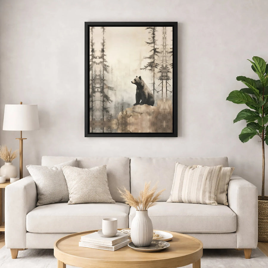 Misty Forest Bear Wall Art | Rustic Wildlife Nature Canvas Print | Premium Gallery Wrapped 1.25" Profile | Lodge Decor Gift for Nature Lovers