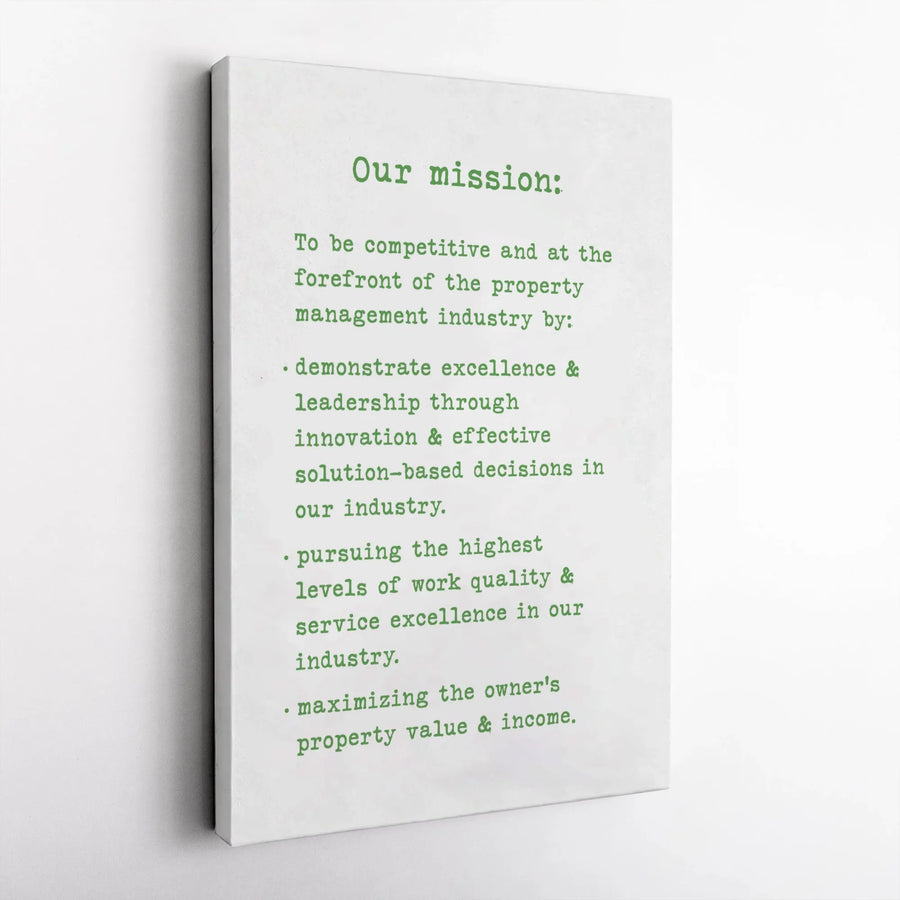 Property Management Mission Statement Canvas | Professional Office Wall Art | Gallery-Quality Decor | Gift for Real Estate Business Owner