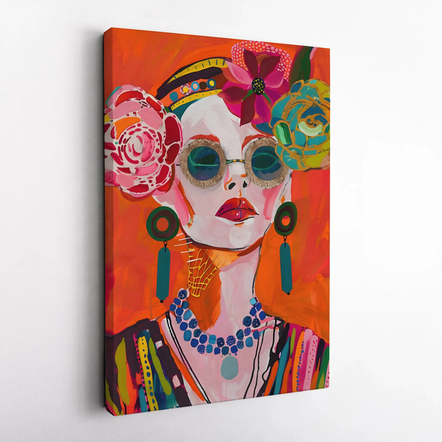 Bohemian Woman Canvas Print | Vibrant Abstract Floral Portrait | Premium High-Resolution Art | Modern Eclectic Home Decor Gift