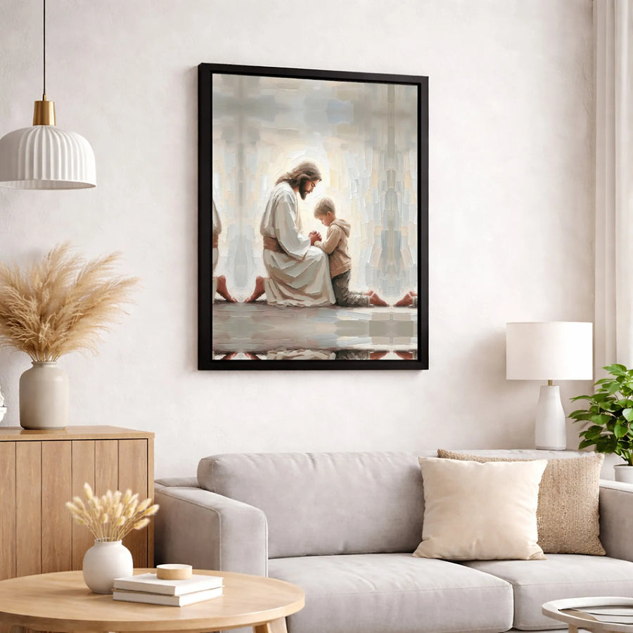 Jesus Praying With Child Canvas Print | Impressionist Christian Wall Art | Premium Gallery Wrapped Decor | Religious Gift For Nursery Or Home