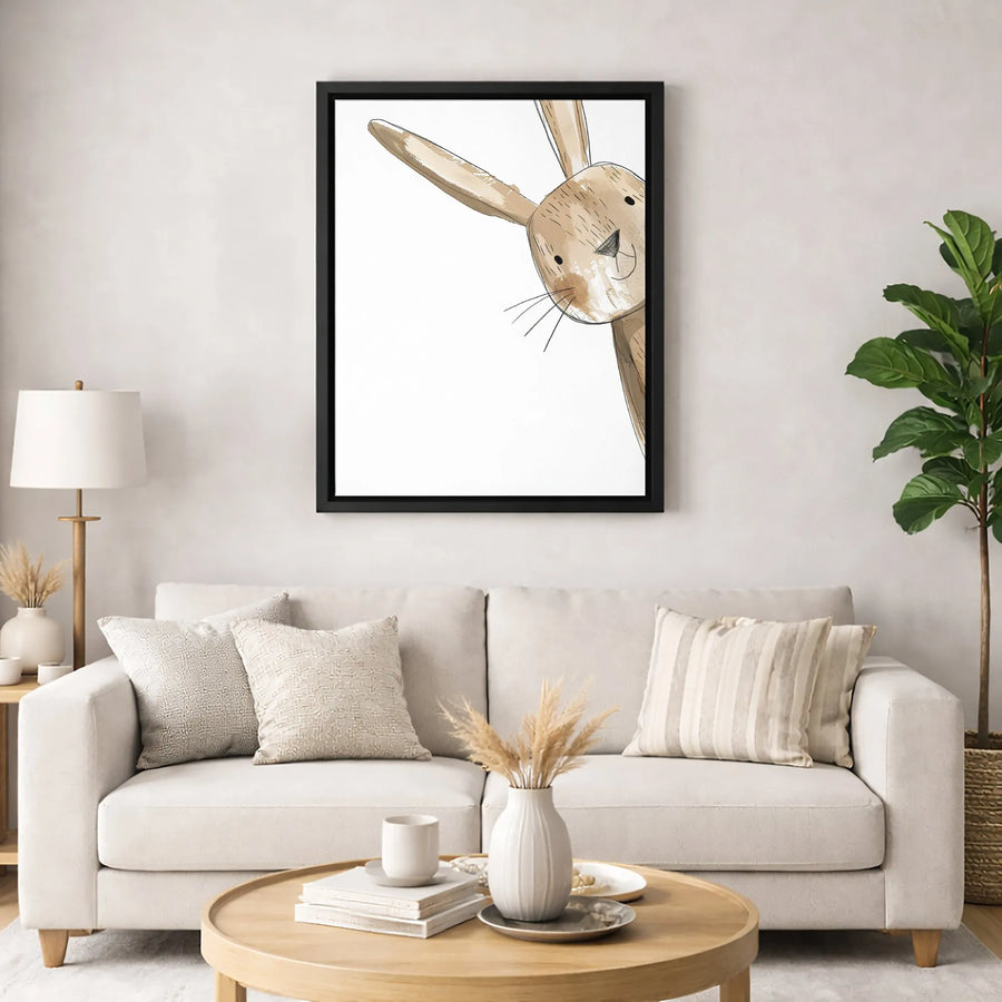 Peeking Bunny Wall Art Canvas | Watercolor Sketch Animal Portrait | Premium Fade-Resistant Gallery Print | Nursery & Kids Room Decor Gift