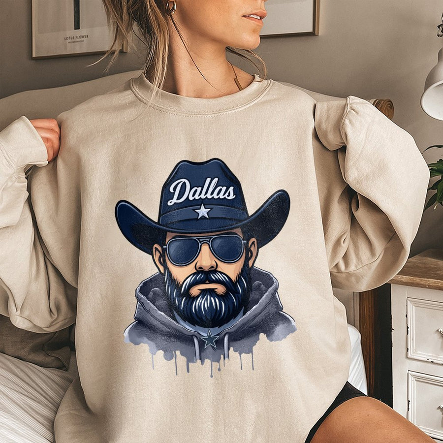 Dallas Cowboy Fan With Beard, Sunglasses, And Star Logo Sweatshirt