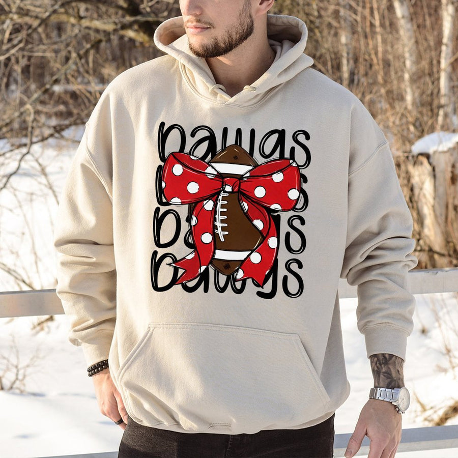 Cute Georgia Dawgs Hoodie With Football Bow Georgia Football Unisex Hoodie Gift For Her Or Him On Game Days