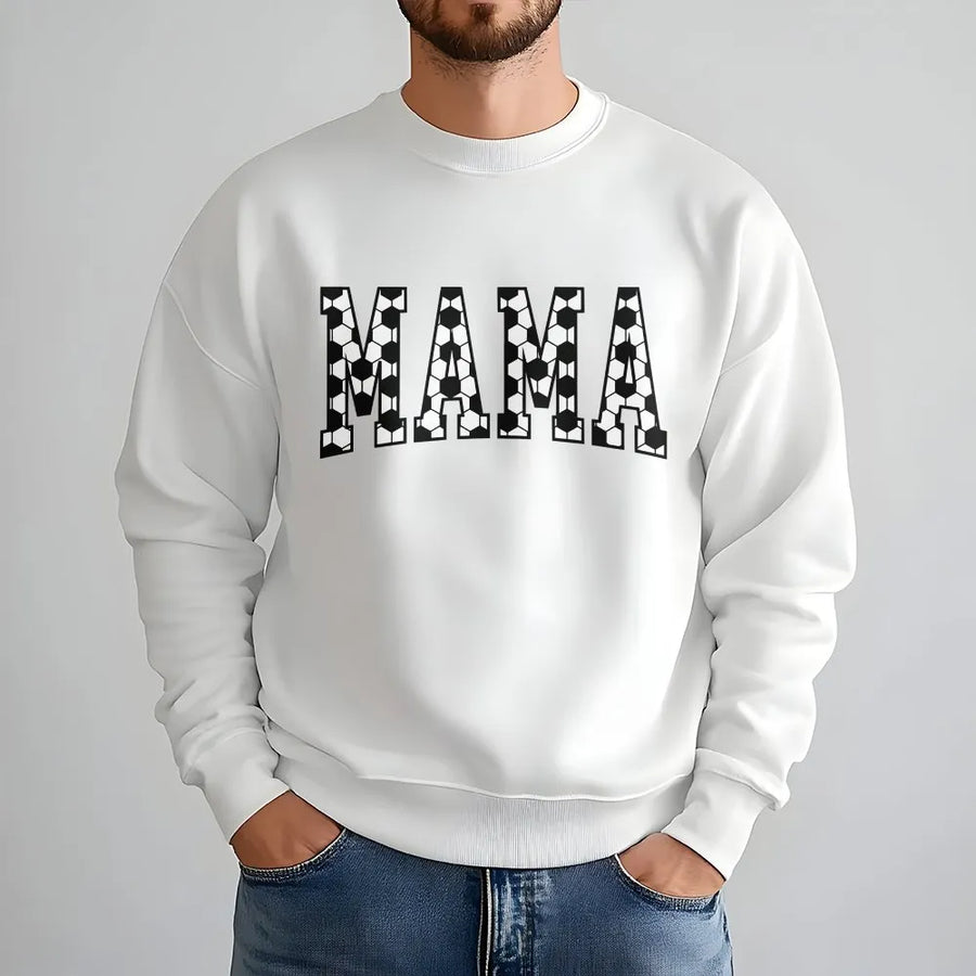 Soccer Mama Sweatshirt | Soccer Ball Pattern Lettering | Soft Cotton Unisex Tee | Mother's Day Gift for Soccer Moms