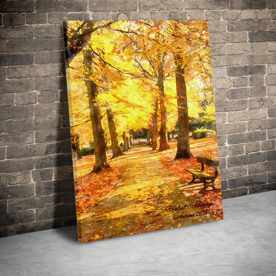 Walsall Arboretum Canvas Wall Art | Autumn Park Pathway Painting | Premium Gallery-Wrapped Print | Nature Decor Gift for Home Office
