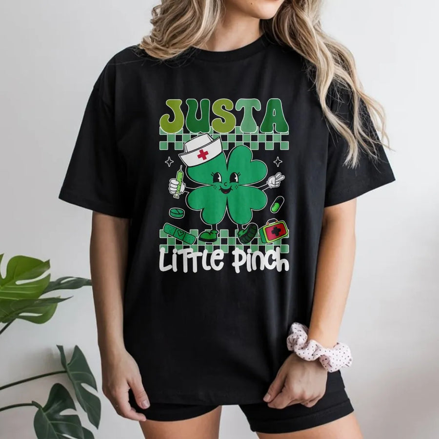 Nurse St. Patrick's Day T-Shirt | Just A Little Pinch Shamrock Design | Soft Premium Cotton | Funny Gift for Nurses, RN, LPN, Nursing Students