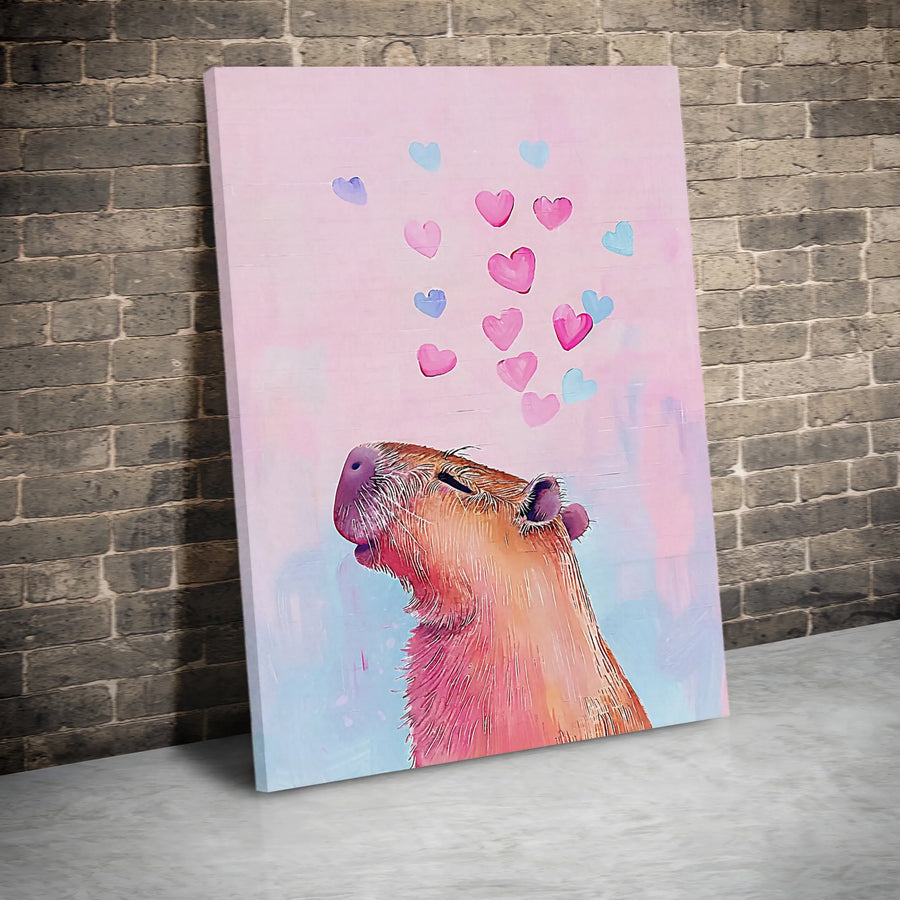 Capybara Wall Art Canvas | Cute Animal With Floating Hearts Print | Gallery-Quality 1.25-Inch Profile | Whimsical Home Decor Gift for Animal Lovers