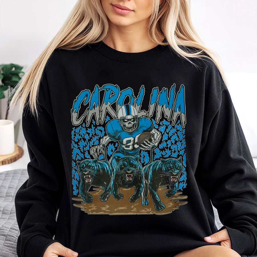 Carolina Panther Football Skull Vintage Sweatshirt Game Day Graphic Sweatshirt Unisex Soft Fabric Classic Menswear Ribbed