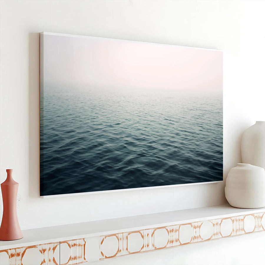 Misty Ocean Canvas Wall Art | Minimalist Seascape Photography | Premium Gallery Wrapped Canvas | Modern Coastal Living Room Decor Gift