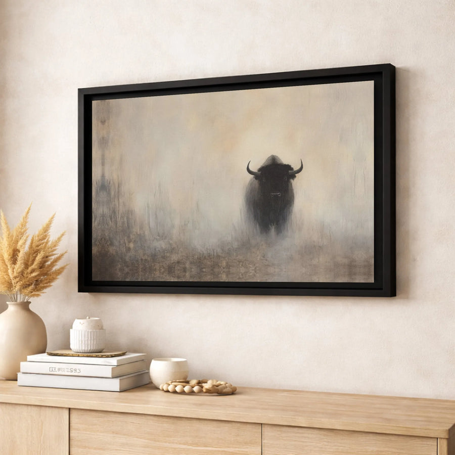American Bison Canvas Art | Misty Wildlife Landscape Print | Premium Gallery-Wrapped 1.25" Profile | Rustic Western Home Decor Gift