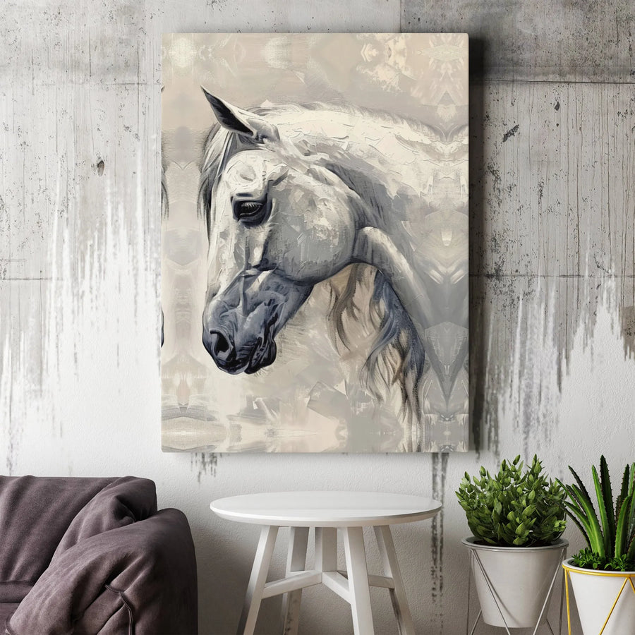 White Horse Canvas Wall Art | Painterly Equestrian Portrait | Gallery Quality 1.25" Profile | Elegant Modern Farmhouse Home Decor Gift