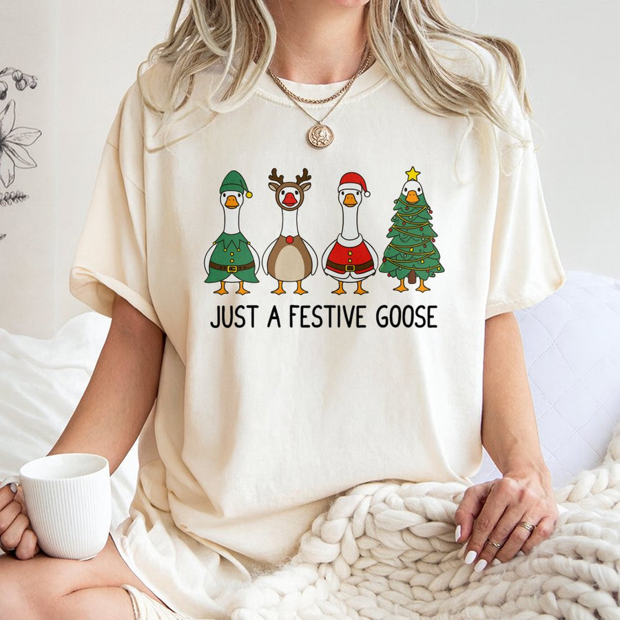 Funny Christmas Goose T-Shirt | Festive Holiday Bird Graphic | 100% Cotton Premium Tee | Cute Xmas Animal Lover Gift