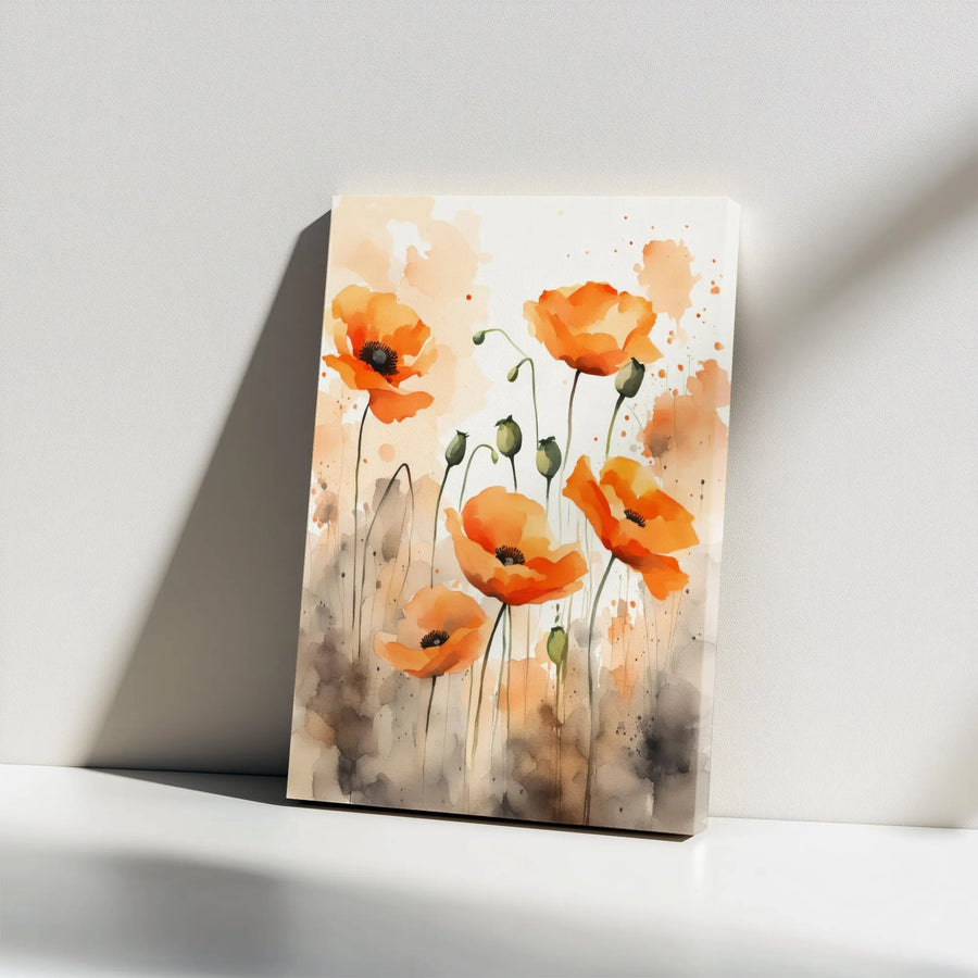 Watercolor Poppy Canvas Print | Abstract Floral Painting Wall Art | Premium 1.25" Thick Canvas | Modern Botanical Home Decor Gift