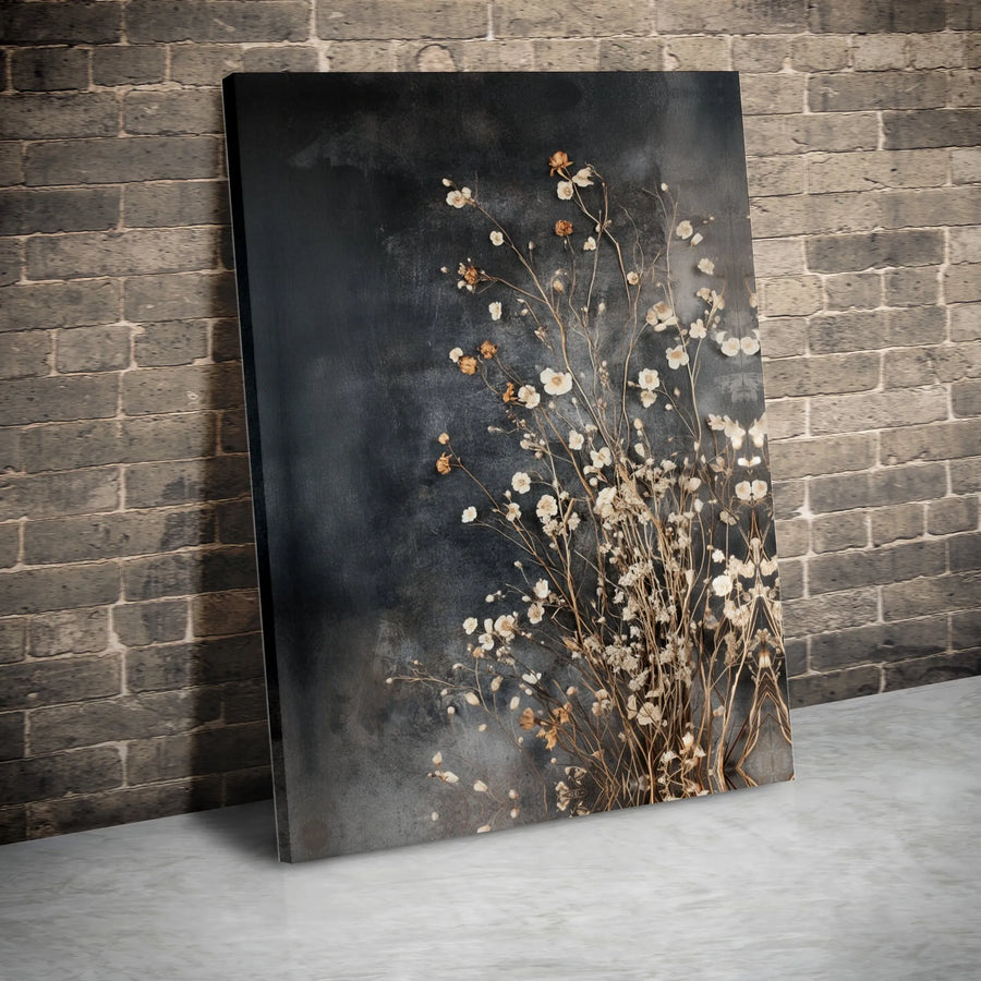 Dried Flowers Canvas Print | Moody Dark Botanical Art | Premium Frameless Canvas | Minimalist Farmhouse Living Room Wall Decor Gift