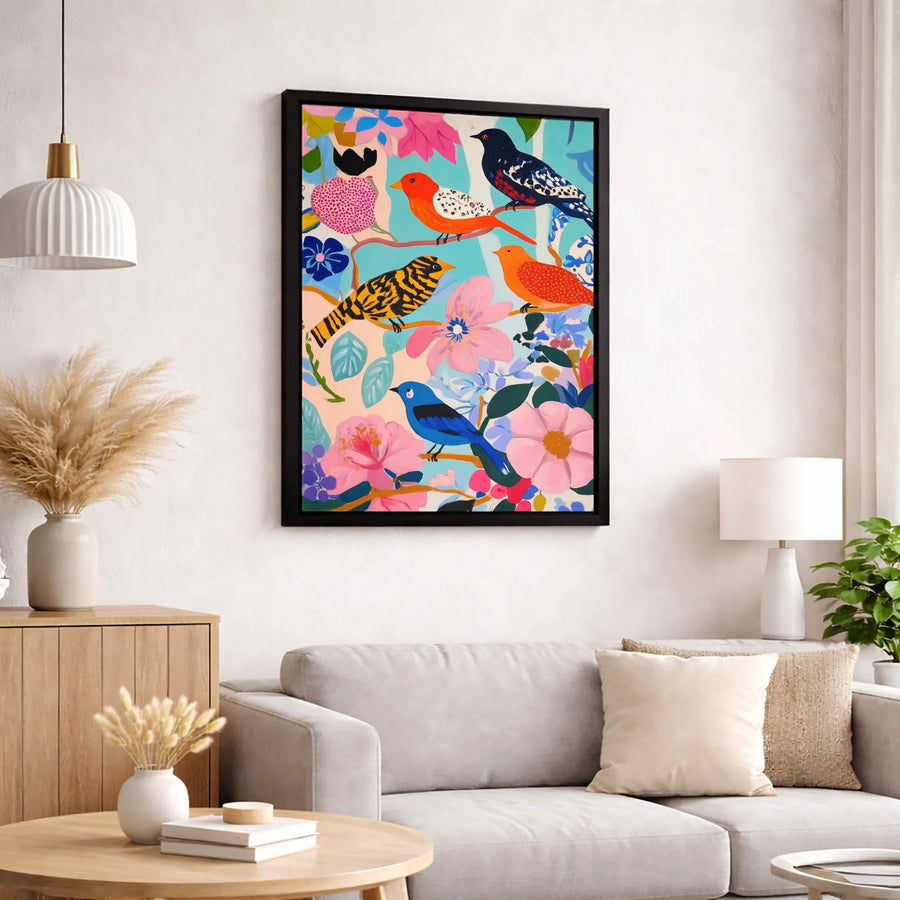Colorful Bird Canvas Art | Abstract Floral Botanical Print | Premium Gallery-Wrapped Wall Decor | Vibrant Nature Gift for Living Room