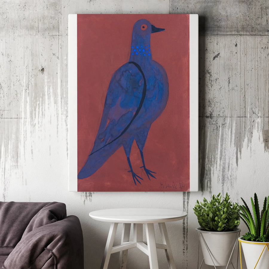 Blue Pigeon Canvas Wall Art | Modern Folk Art Bird Painting | Premium Gallery Wrapped Canvas | Modern Home Decor Gift