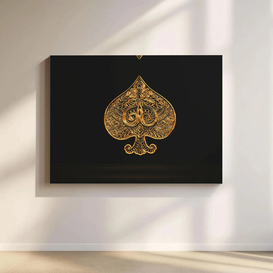 Gold Ace Of Spades Canvas Art | Ornate Baroque Playing Card Print | Premium Gallery Wrapped Decor | Modern Luxury Poker Room Wall Art