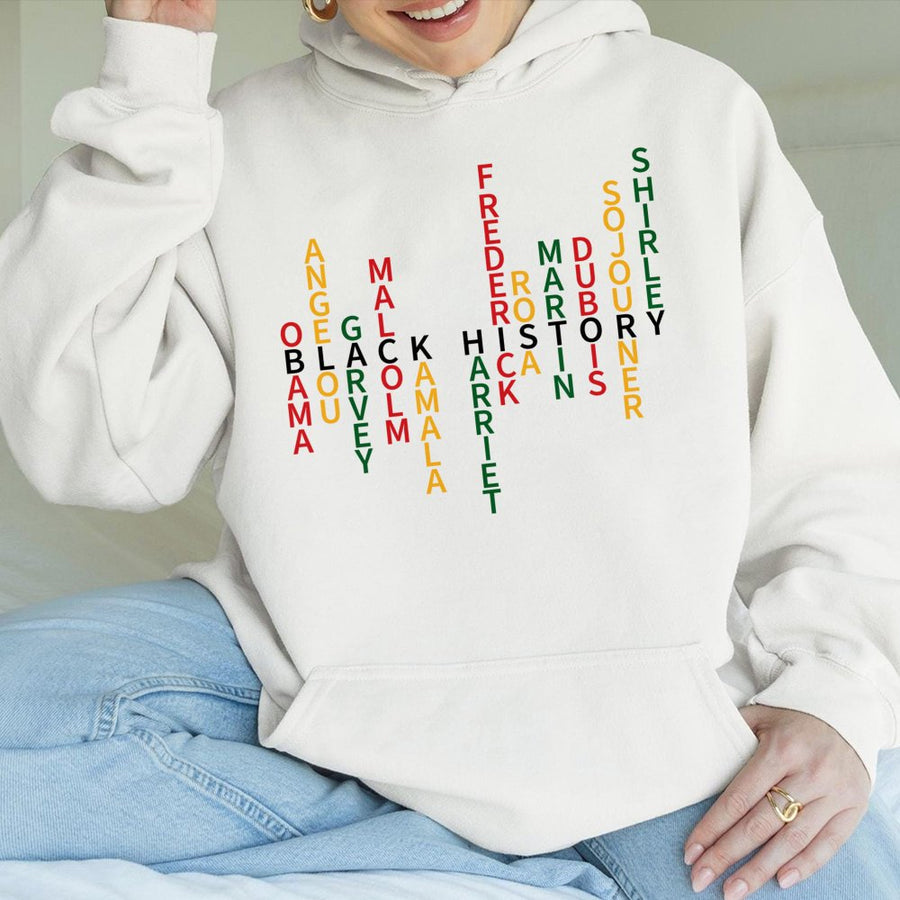 Black History Month Hoodie | Iconic Leaders Names Graphic | Premium Cotton Blend Sweatshirt | Inspirational Cultural Pride Gift for Adults