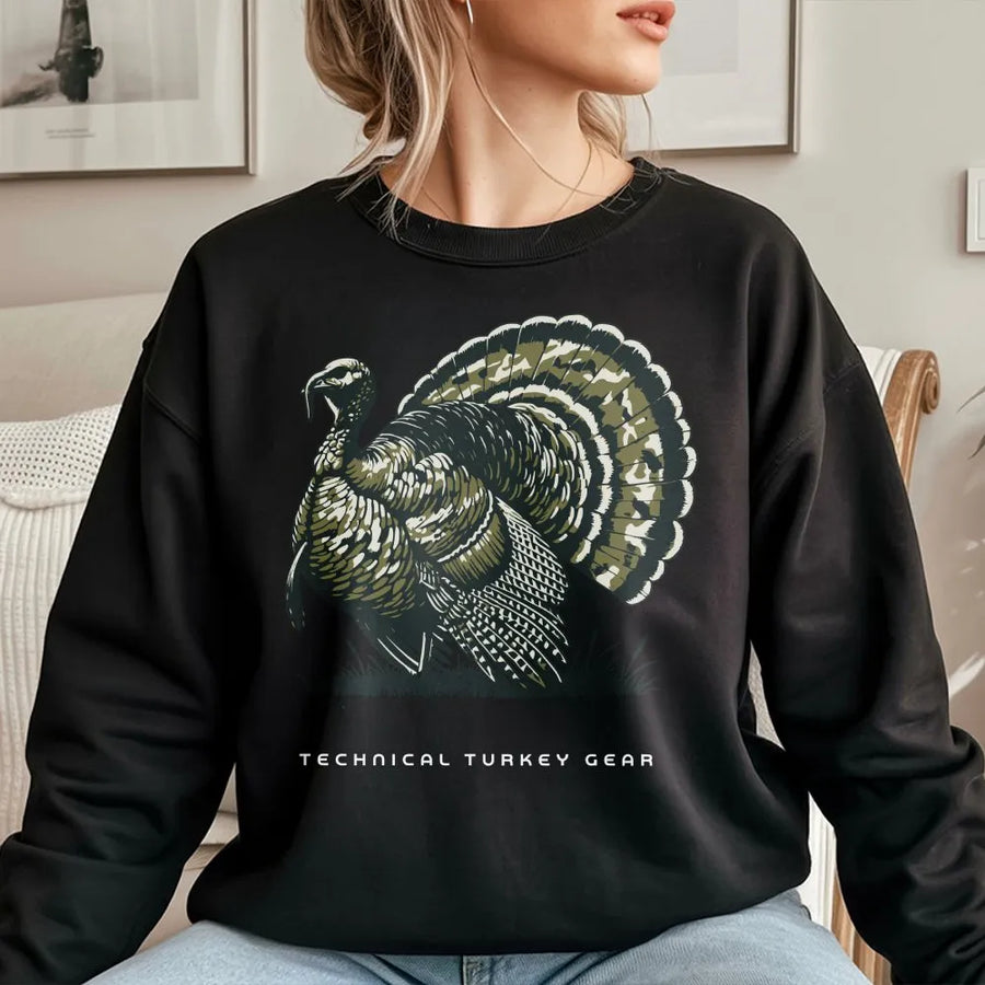 Turkey Hunting Sweatshirt | Vintage Strutting Gobbler with Camo Feathers Graphic | Premium Cotton Tee | Outdoorsman Gift for Hunters