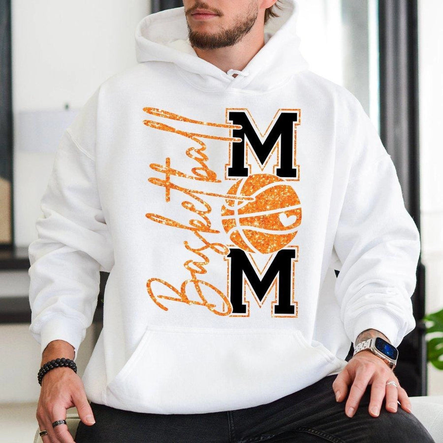 Basketball Mom Hoodie | Glitter Basketball Graphic Print | Soft Premium Fleece Blend | Perfect Gift for Basketball Team Supporters and Sports Mamas