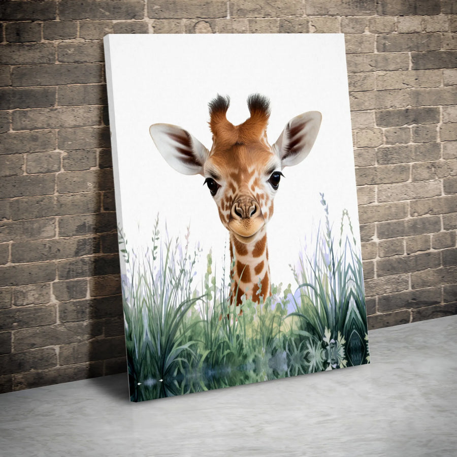 Baby Giraffe Canvas Wall Art | Whimsical Safari Animal Portrait | Premium Fade-Resistant Gallery Wrap | Nursery & Kids Room Decor