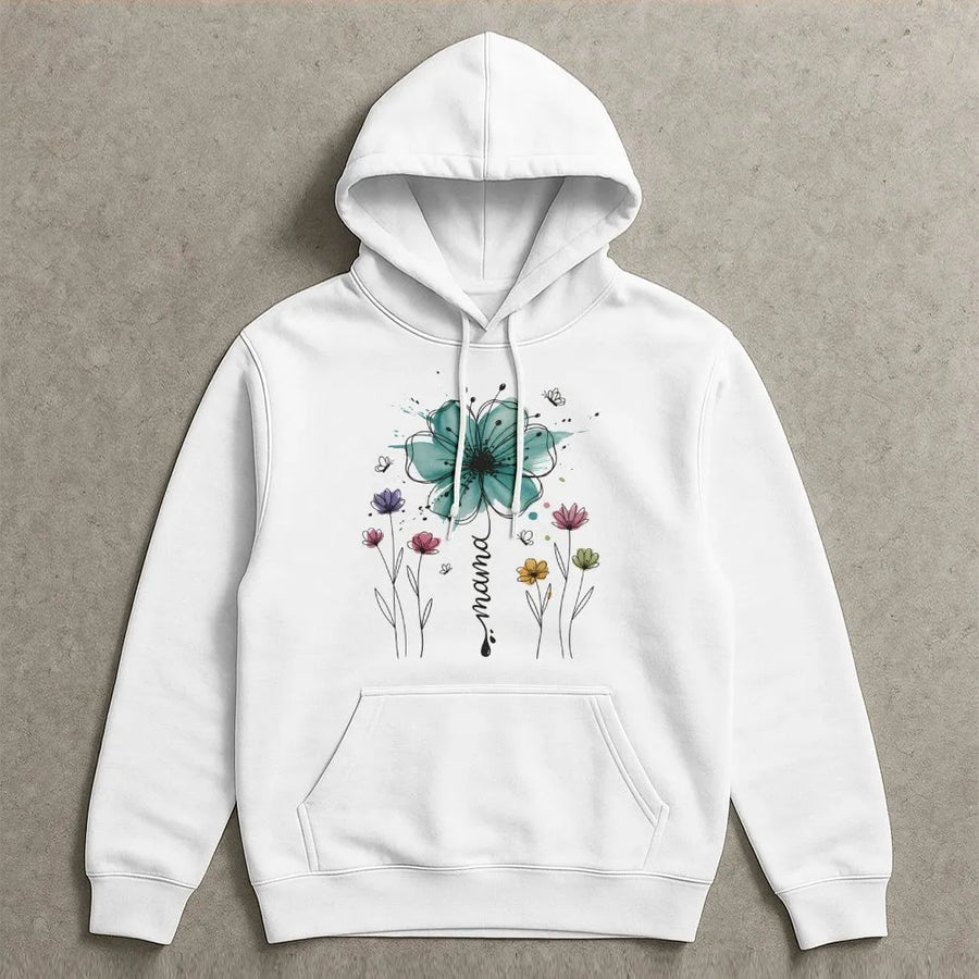 Mama Floral Hoodie | Boho Watercolor Wildflower Graphic | Cozy Cotton Blend Pullover | Mothers Day Gift for Mom