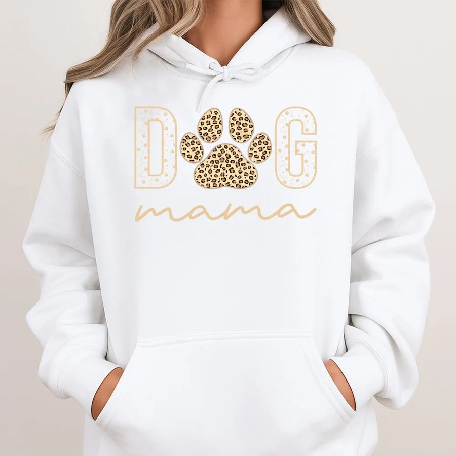Dog Mama Hoodie | Leopard Print Paw Design | Premium Cotton Blend | Cute Pet Lover Gift For Women & Mother's Day 2026