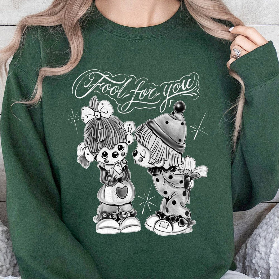 Fool For You Sweatshirt | Chicano Style Clown Graphic | Premium Cotton Blend Crewneck | Unisex Streetwear Gift for Couples