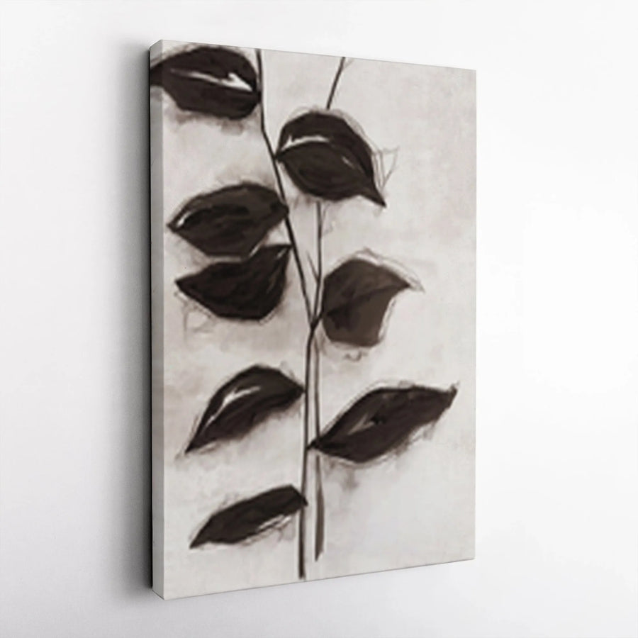 Minimalist Leaves Canvas Wall Art | Vertical Botanical Illustration | Premium Gallery Wrapped Canvas | Modern Home Decor Gift