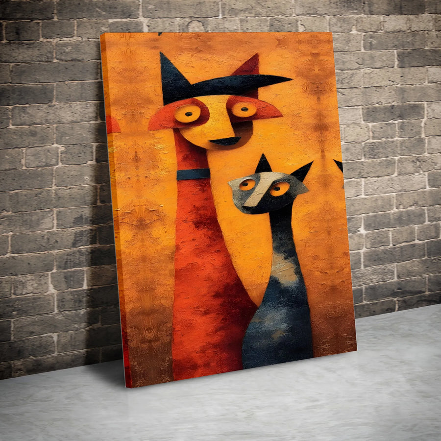 Abstract Cat Art Canvas Print | Stylized Modern Whimsical Feline Duo | 1.25 Inch Gallery Wrap | Unique Home Decor Wall Art Gift for Cat Lovers