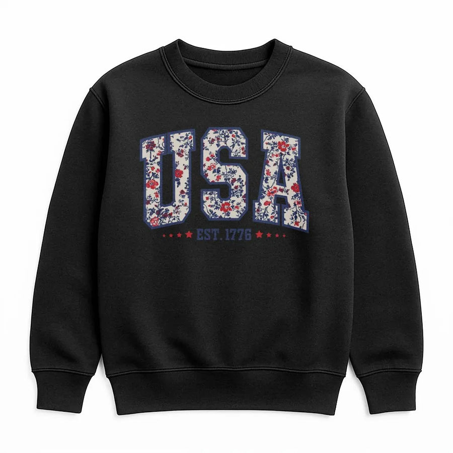 Fourth of July USA Sweatshirt | Vintage Floral Print Est. 1776 | Premium Comfort Colors Cotton | Patriotic Gift for Her, American Pride Apparel