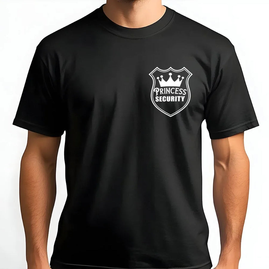 Princess Security T-Shirt | Funny Crown Shield Logo Crewneck | Soft Cotton Blend Pullover | Unique Gift for Girl Dad, Protective Father, Husband