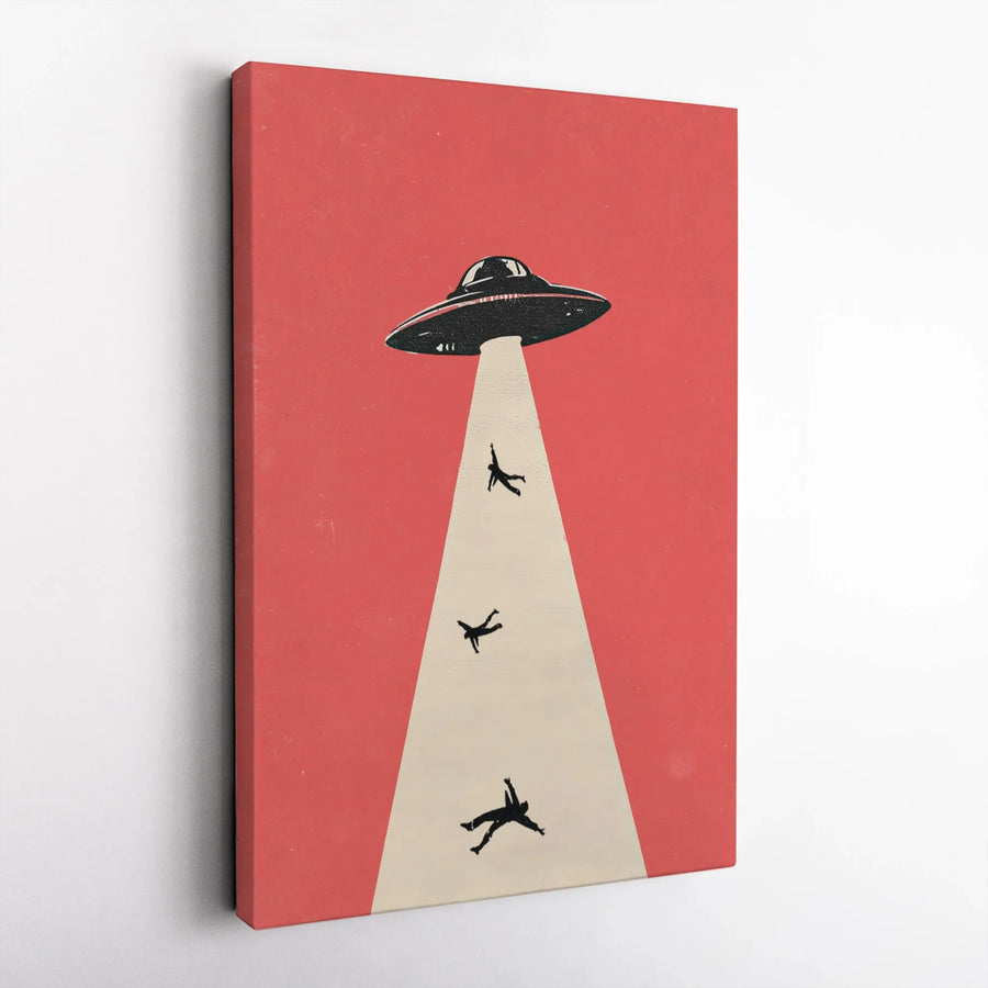 Retro UFO Abduction Canvas | Minimalist Sci-Fi Wall Art Print | Premium Thick Gallery Canvas | Collector's Gift for Alien Believers