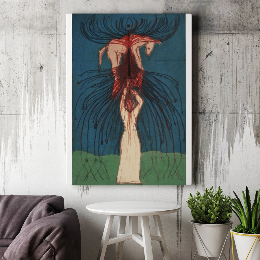 Surrealist Horse and Woman Canvas Print | Dark Academia Mythological Artwork | Premium High-Resolution Print | Collector's Gift for Home Decor