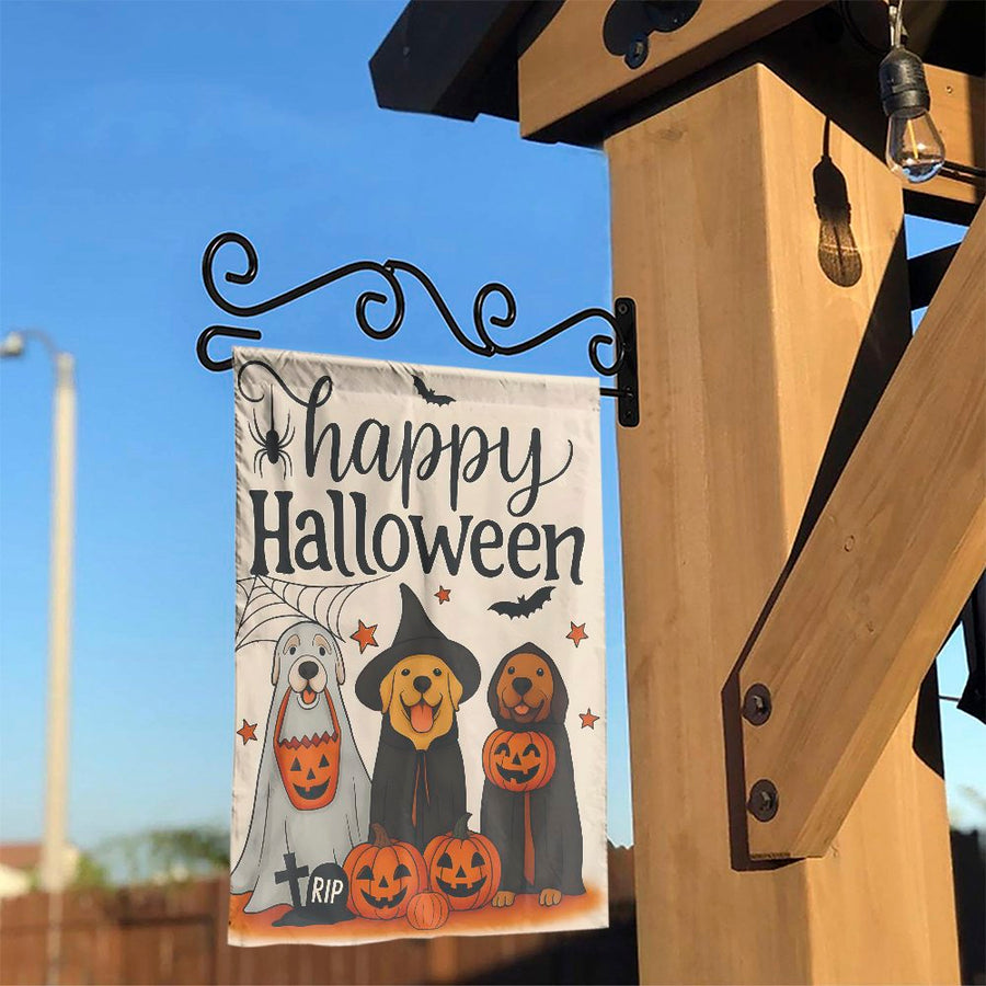 Halloween Dog Garden Flag | Cute Witch And Ghost Puppies | Premium Weather-Resistant Polyester | Seasonal Outdoor Yard Decor Gift
