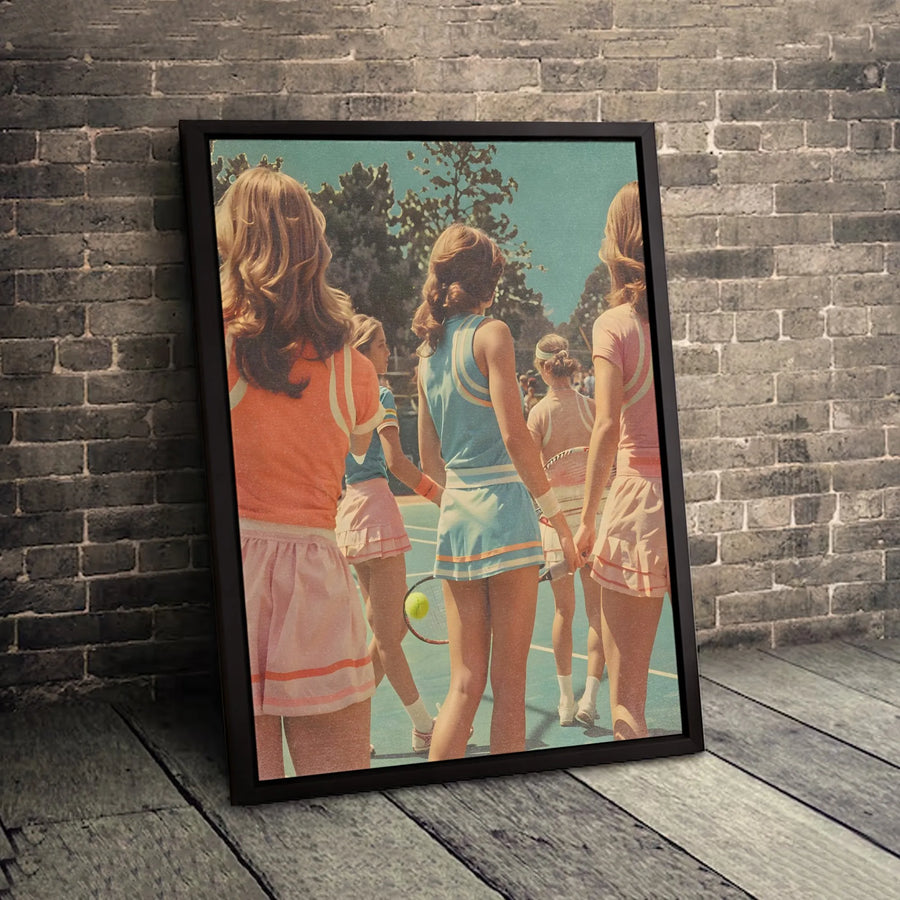 Vintage Tennis Girls Canvas Print | 1970s Retro Sport Wall Art | Premium Gallery Wrapped | Gift for Tennis Player and Coach