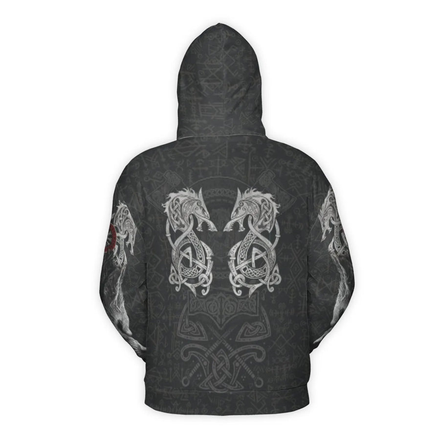 Viking Wolf Hoodie | Norse Mythology Celtic Knot Graphic | Premium Polyester Brushed Fleece | Unisex Gift for Men and Women