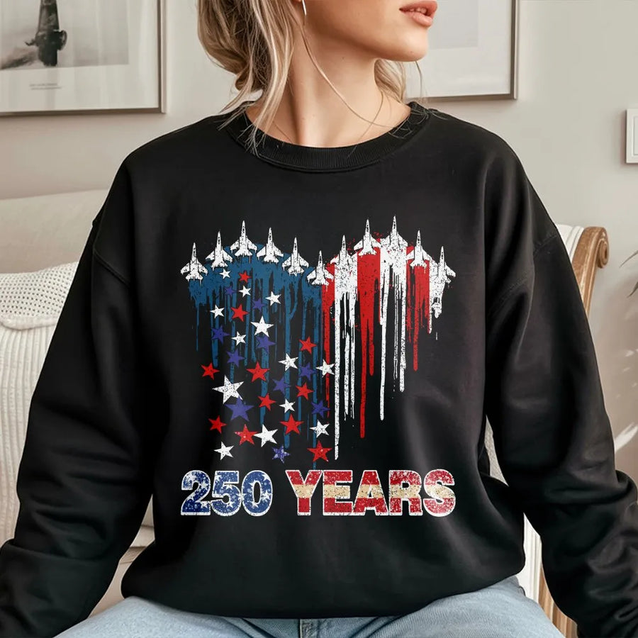 250 Years 1776-2026 Independence Sweatshirt | Patriotic Fighter Jet Graphic | Premium Cotton Blend | USA Semiquincentennial Gift for Men and Women