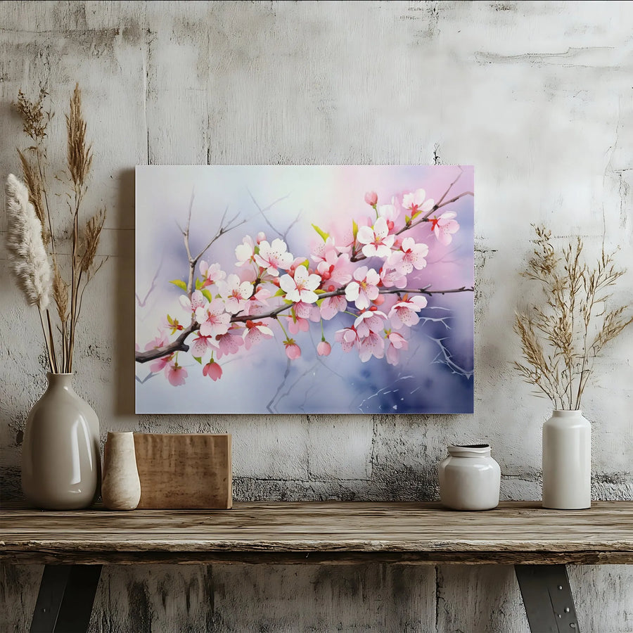 Cherry Blossom Canvas Print | Watercolor Sakura Painting | Premium Canvas Art | Zen Bedroom Decor Gift