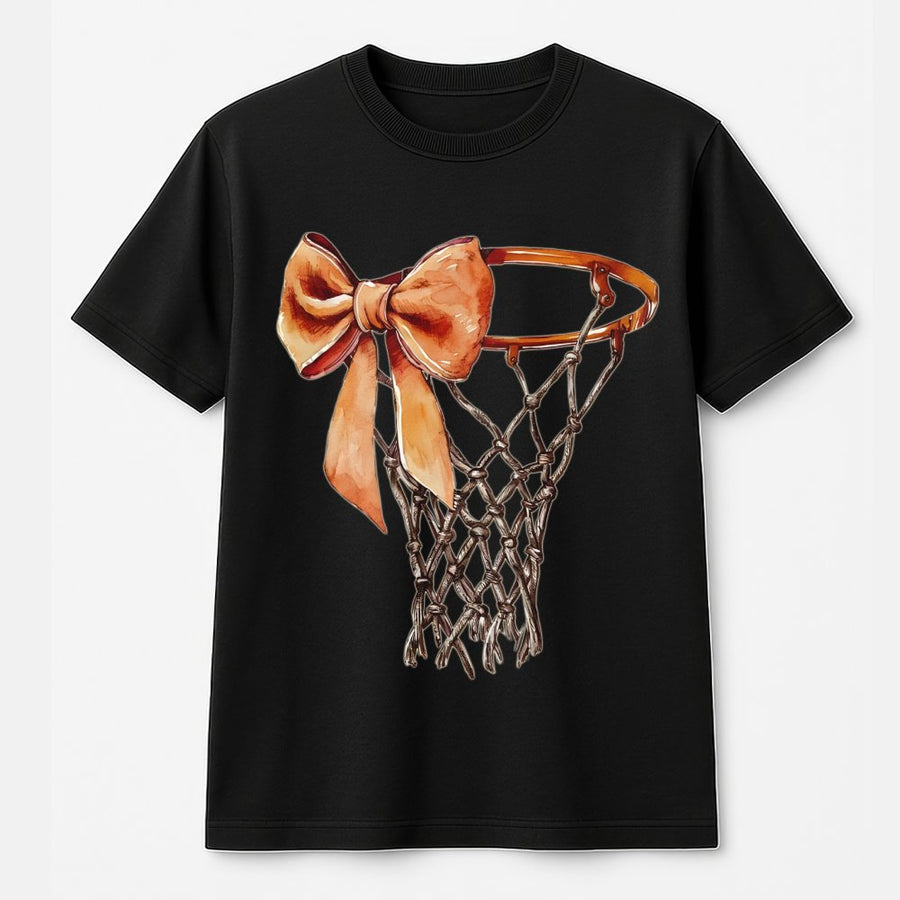Coquette Basketball T-Shirt | Aesthetic Bow Hoop Graphic | Premium 100% Cotton Tee | Gift for Basketball Mom & Game Day Style