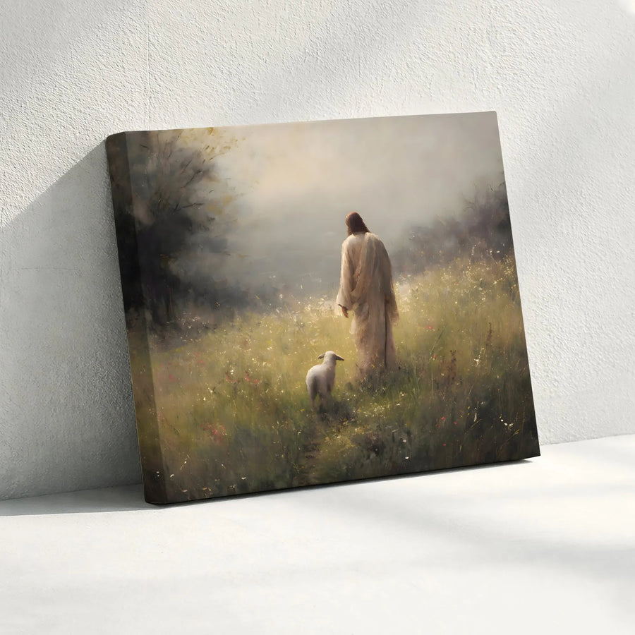 Jesus and Lamb Canvas Wall Art | Impressionist Good Shepherd Painting | Premium Gallery Wrapped Canvas | Christian Home Decor Gift