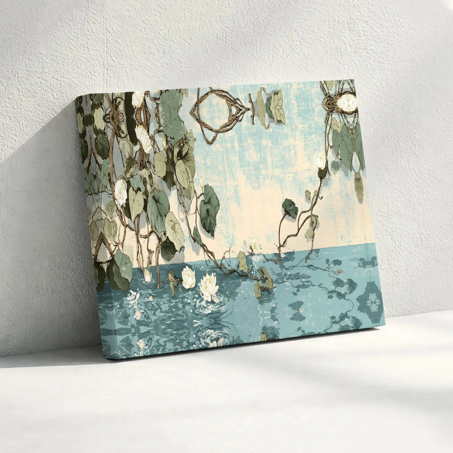 Water Lily Canvas Wall Art | Vintage Japanese Style Lotus Pond | Premium Gallery Wrap Canvas | Zen Botanical Decor Gift for Home