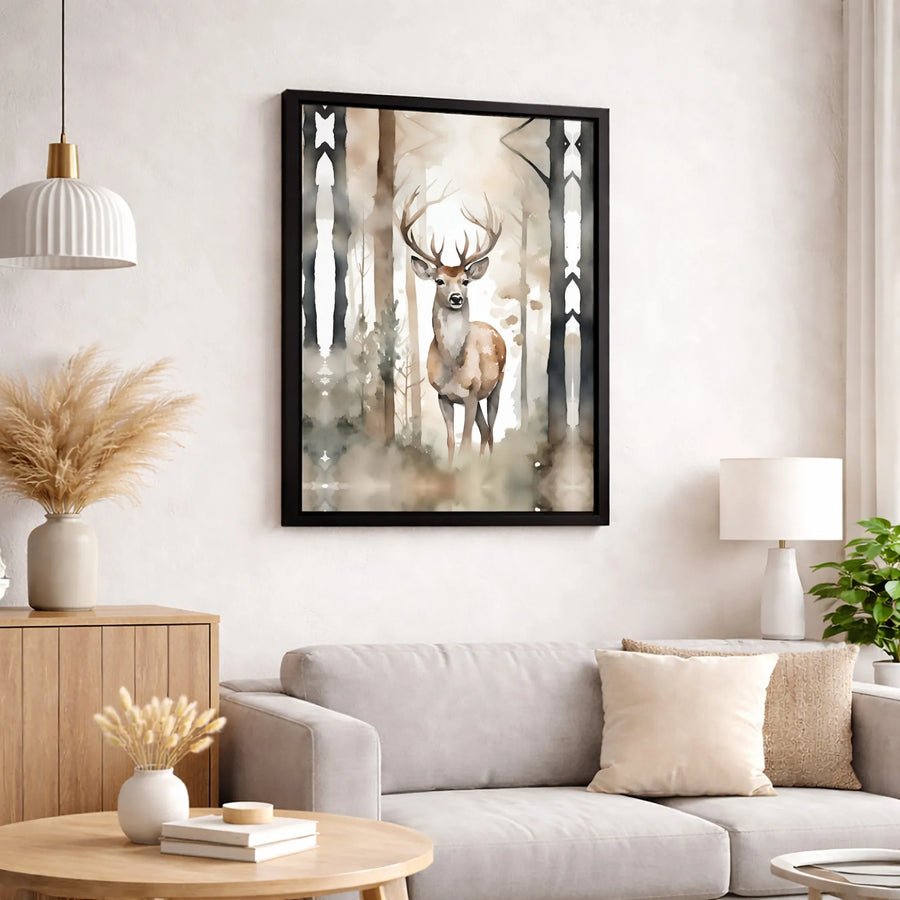 Watercolor Deer Canvas Print | Misty Forest Wildlife Wall Art | Premium Gallery-Wrapped 1.25" Profile | Rustic Cabin Home Decor Gift