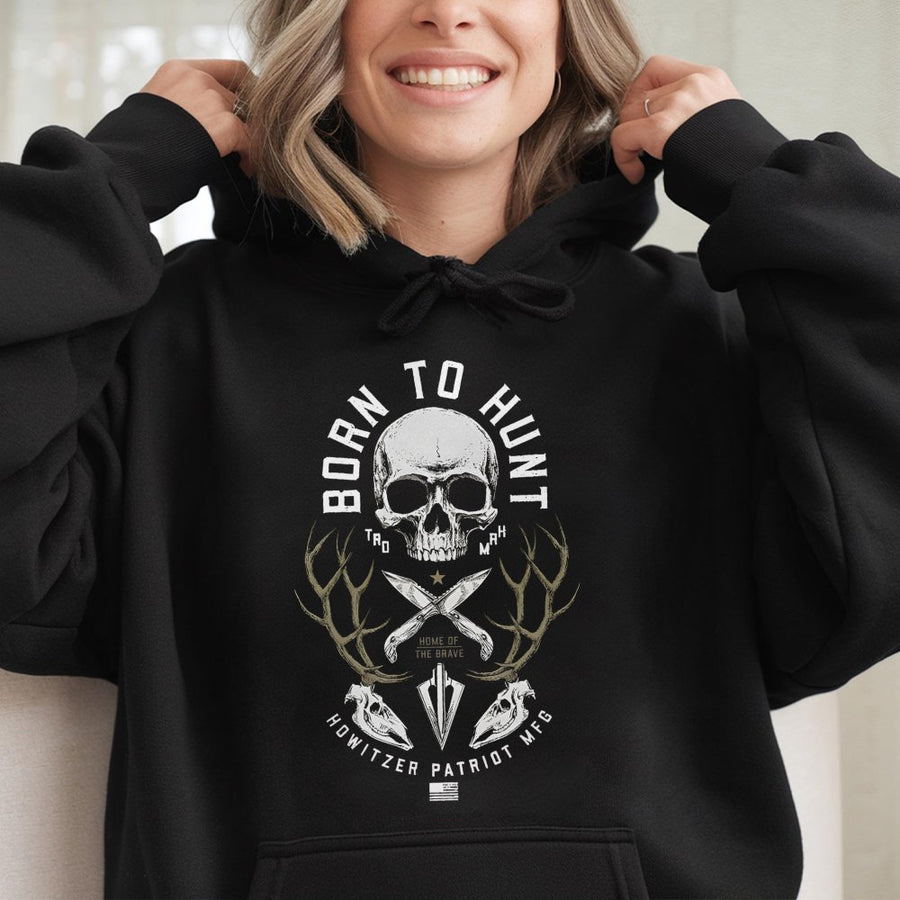 Born To Hunt Hoodie | Deer Antler Skull Graphic Print | Premium Cotton Blend | Gift For Hunters And Outdoor Enthusiasts